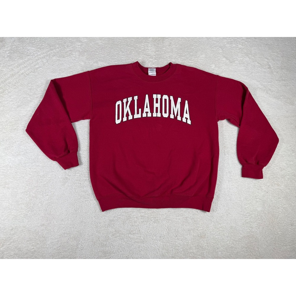 Gildan Oklahoma Sweatshirt Mens Medium Red Good Graphic Sooners College Crewneck